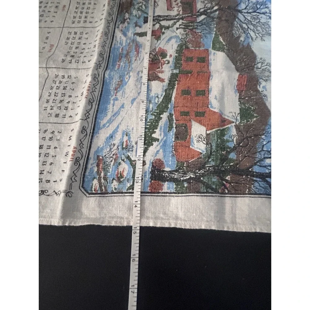 Vtg 1972 Linen Calendar Tea Towel Winter Barn Farmhouse Kitchen Wall Decor